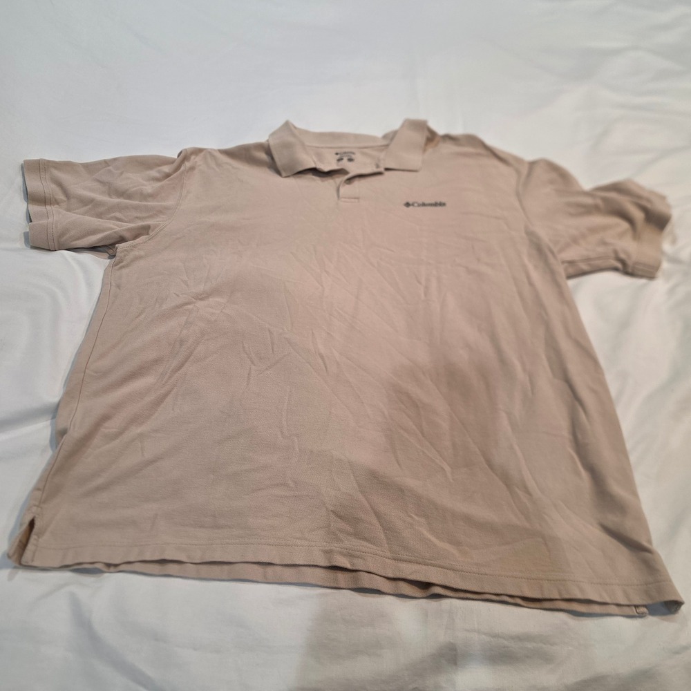 Columbia Polo Shirt Mens 2X Tan Excellent Short Sleeve Pique Knit Logo